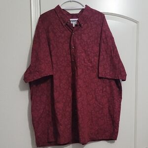 Harbor Bay DXL Burgundy Casual Button-Down Shirt Floral Design